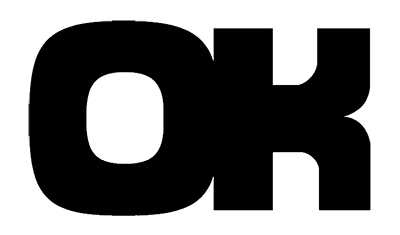 OK logo 400 Minimalistic black logo featuring the letter 'OK' and a subtle wave design.