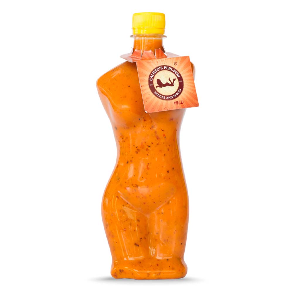 senhoritamild sml Calisto’s Senhorita Peri-Peri Sauce - Mild - mild peri-peri sauce in a signature woman-shaped bottle.