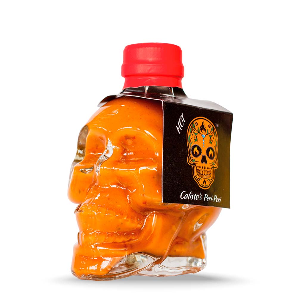 skullhot sml Calisto’s Skull Peri-Peri Sauce - Hot - fiery peri-peri sauce for serious chilli lovers.