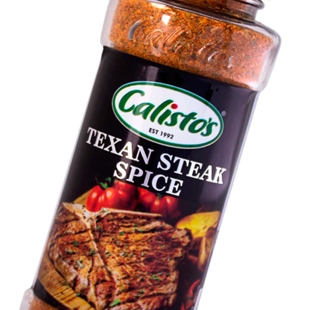 texansteak zoom sml Calisto’s Texan Steak Spice - smoky seasoning blend for steak, chops, and braai meats. Close up.
